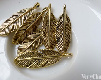 20 Pcs of Antique Gold Feather Leaf Charms 9x30mm A6871 - Etsy