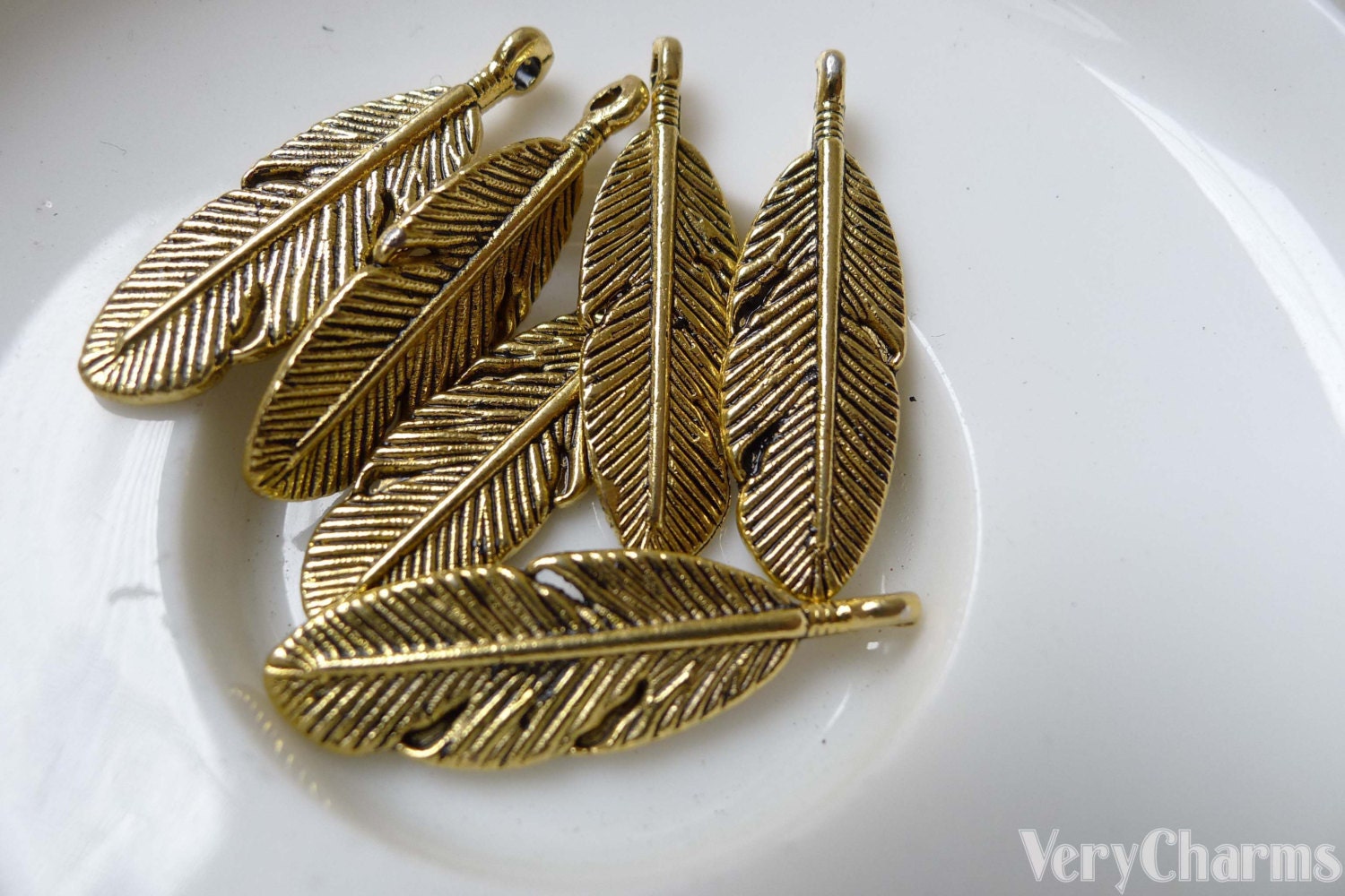 HARIM ハリム Leef Feather with Golden rose 20 Pcs of Antique Gold Feather Leaf Charms 9x30mm A6871 - Etsy