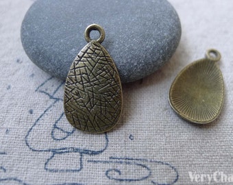 30 pcs of Antique Bronze Textured Teardrop Drop Charms 13x23mm A7728