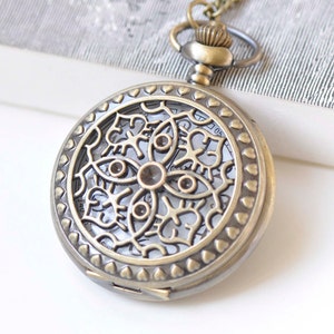 Antique Bronze Filigree Flower Cover Large Pocket Watch Set of 1 A2163