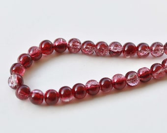 31 inches Strand (80 pcs)  Red Color Crackle Glass Beads 8mm A3914