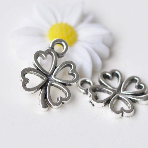 20 pcs Antique Silver Cut Out Lucky Flower Charms  13x14mm A8758
