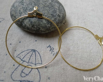 20 pcs Real Gold Plated Earwire Round Earring Hoops  35mm A6138