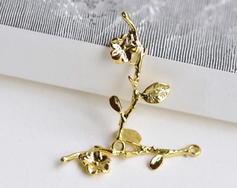 Gold Tree Branch Charms Pendants 13x41mm Set of 10 pcs A3373