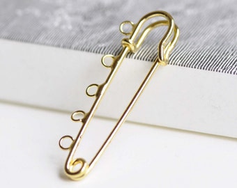 Gold Kilt Pins Five Loops Safety Pin Broochs 13x50mm Set of 10  A8344