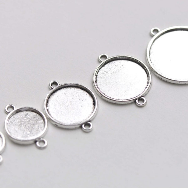 Antique Silver Round Cameo Base Setting Connector Match 8mm/10mm/12mm/14mm/16mm/18mm/20mm/25mm/30mm Cabochon