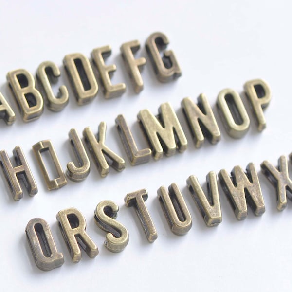 Antique Bronze Small Alphabet Letter Tags Initial Beads A-Z  Size 6x11mm