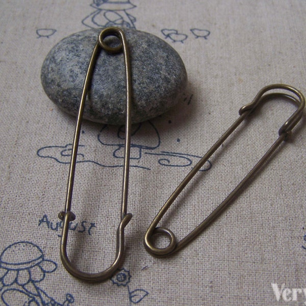 10 pcs Antique Bronze Large Safety Pins Vintage Brooch Findings 15x70mm A4771