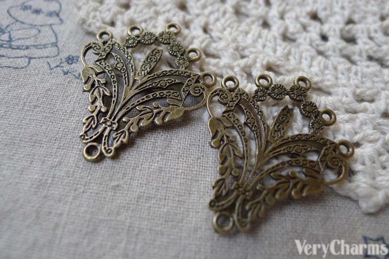 Flat Chandelier Earring Drops Antique Bronze Filigree Pendant Etsy