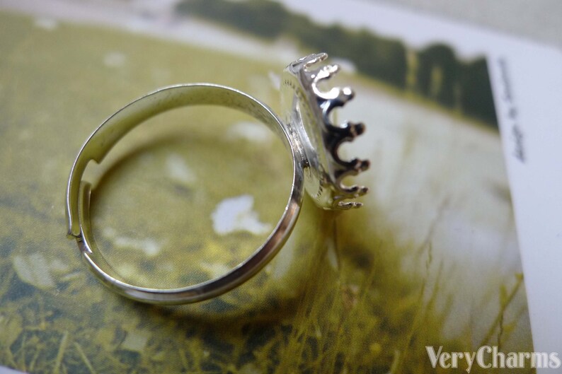 10 pcs Silver Tone Brass Adjustable Ring Blank Shank Base with 12mm Bezel Crown Edge A6064