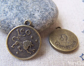 10 Stück antike Bronze Leo Löwe Konstellation Runde Charms Anhänger 18mm A1939
