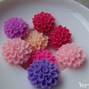 Resin Miniature Flower Cabochon Assorted Color 17mm Set of 10 Flat Back A4885