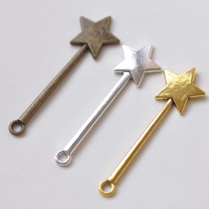 10 pcs Antique Bronze/Silver/ Gold Star Stick Charms 14x48mm