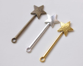 10 pcs Antique Bronze/Silver/ Gold Star Stick Charms 14x48mm