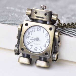 1 PC Antique Bronze Moveable Arm Robot Pocket Watch 47mm A8640