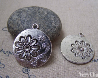 Runde Blumen Charms Antik Silber Filigran Anhänger 26x30mm 10er Set A5222