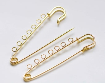Gold Kilt Pins Seven Loops Safety Pin Broochs 15x80mm Set of 10  A358