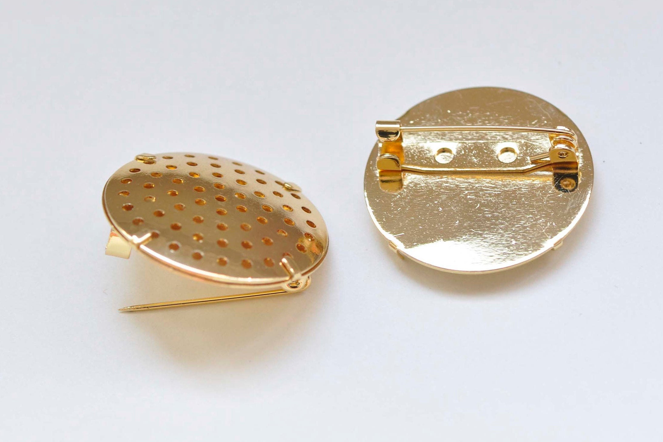 24K Gold Flat Back Pin Brooch Prong Perforated Sieve Bezel Etsy