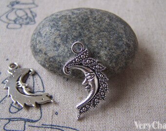 20 pcs Antique Silver Crescent Moon Face Charms 15.5x27mm A5321