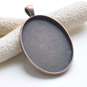 Antique Copper Pendant Tray Oval Cameo Base Setting Match 30x40mm Cabochon Set of 5 A7166