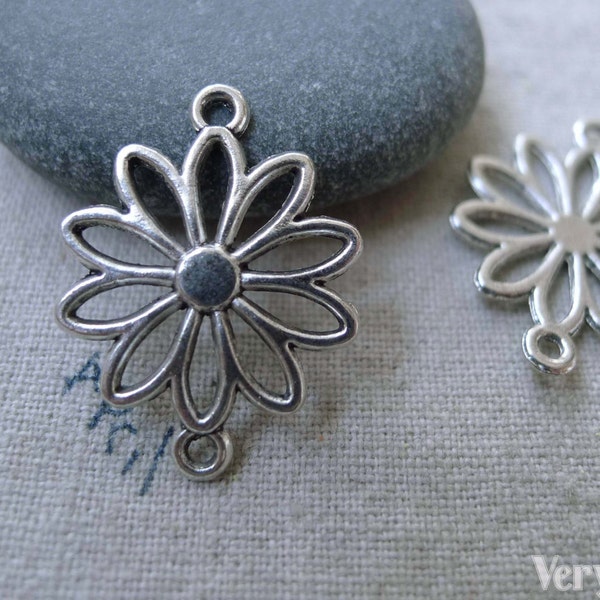 Antique Silver Filigree Daisy Flower Connector Charms 19x25mm