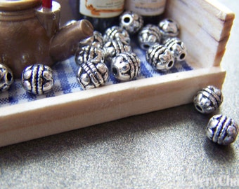 50 pcs Antique Silver Oval Coiled Flower Spacer Beads   5x6mm  A1114