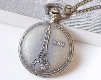 1個 33mmx33mm 新作エッフェル塔とバラの懐中時計チャームペンダント