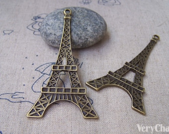 Eiffel Tower Pendants Antique Bronze Charms Double Sided 35x68mm Set of 6 A1669