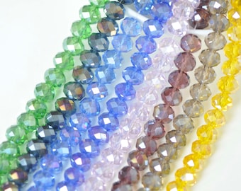 One Strand AB Color Faceted Rondelle Crystal Glass Abacus Beads 2.5mm/3/3.5/4.5/6/8/10/12mm