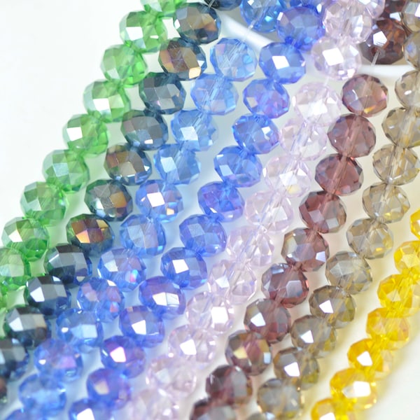 One Strand AB Color Faceted Rondelle Crystal Glass Abacus Beads 2.5mm/3/3.5/4.5/6/8/10/12mm