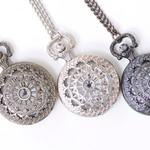 1 PC Antique Bronze/Platinum/Gunmetal Black Steampunk Filigree Round Pocket Watch 27mm/40mm/47mm