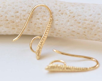 10 pcs 24K Gold Plated Brass Textured Fish Hook Earwire Findings A3328