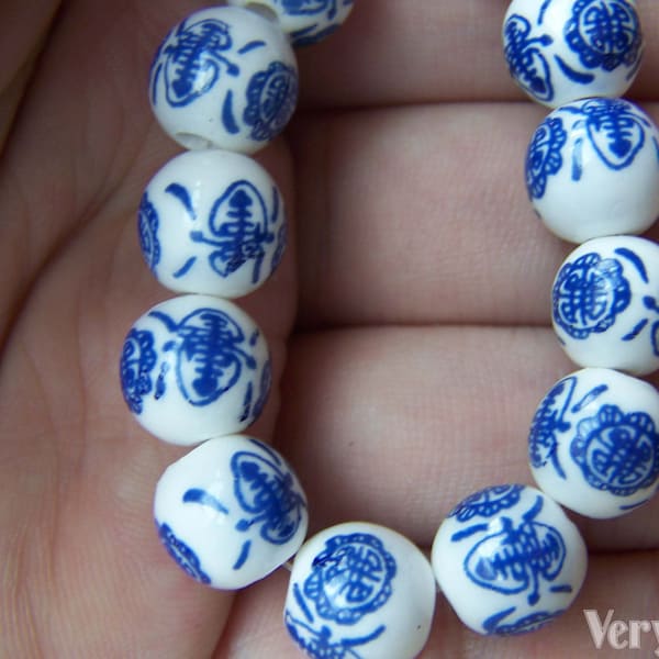 20 pcs Peints à la main Perles en céramique de porcelaine bleue chinoise 10mm A1864