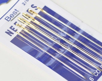 One Set of 6 pcs Sewing Needles Gold Plated Tail Knitting Leather Craft Tools  A8793