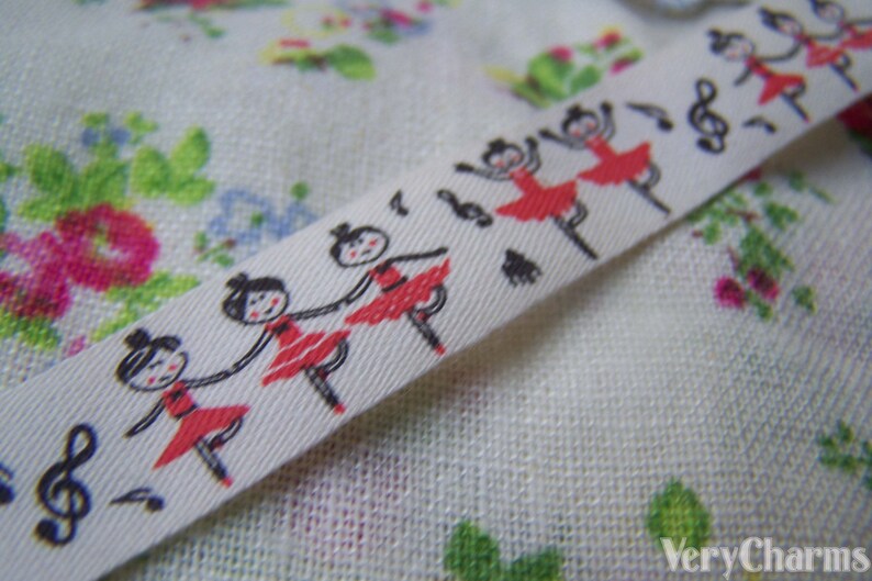 5.46 Yards 5 meters Lovely Ballet Girl Print Cotton Ribbon Label String A2570 image 2