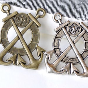 Double Anchor Life Ring Charm Pendants Antique Bronze/Silver Finish 33x38mm  Set of 5