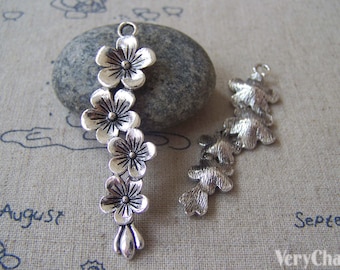 10 pcs of Antique Silver Chinese Plum Blossom Flower Charms Pendants 15x57mm A3599