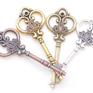Crown Key Pendants Charms 32x83mm Set of 5 Antique Bronze/Silver/Gold/Copper