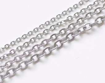 6.6ft (2m) of Stainless Steel Flat Oval Cable Link Chain  Closed Soldered Links 2x2.5mm/2.5x3mm/3x4mm/4x5mm