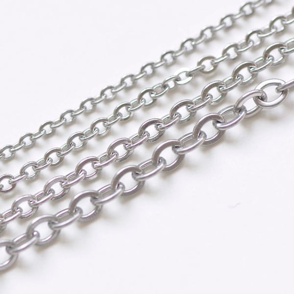 6.6ft (2m) de acero inoxidable Flat Oval Cable Link Chain Closed Soldered Links 2x2.5mm / 2.5x3mm / 3x4mm / 4x5mm