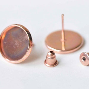 10 Sets Anti-Trübung Rose Gold Ohrstecker Ohrring Beiträge Lünette Größe 8 mm / 10 mm / 12 mm / 14 mm / 16 mm