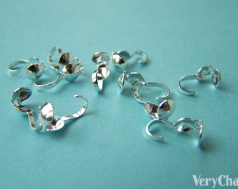 200 pcs of Silver Tone Fold Over Clamshell Clasps Bead Tips 3x9mm  A2124