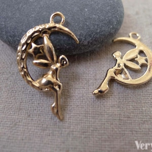 20 pcs Light Gold Fairy Angel On Crescent Moon Charms Pendants  A7413