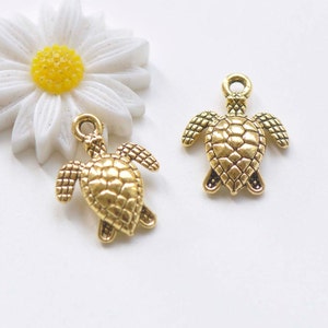 Pingentes antigos de tartaruga marinha dourada, suprimentos para fabricação de joias 13x16mm