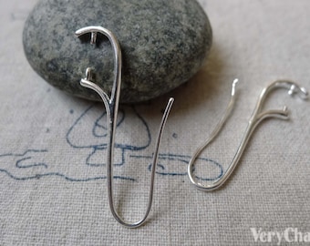 Silver Earring Hooks Pinch Bail Earwire  35mm Set of 10  A6597