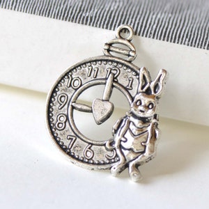 Antique Silver Rabbit Clock Charms 25x31mm Set of 10 A8326