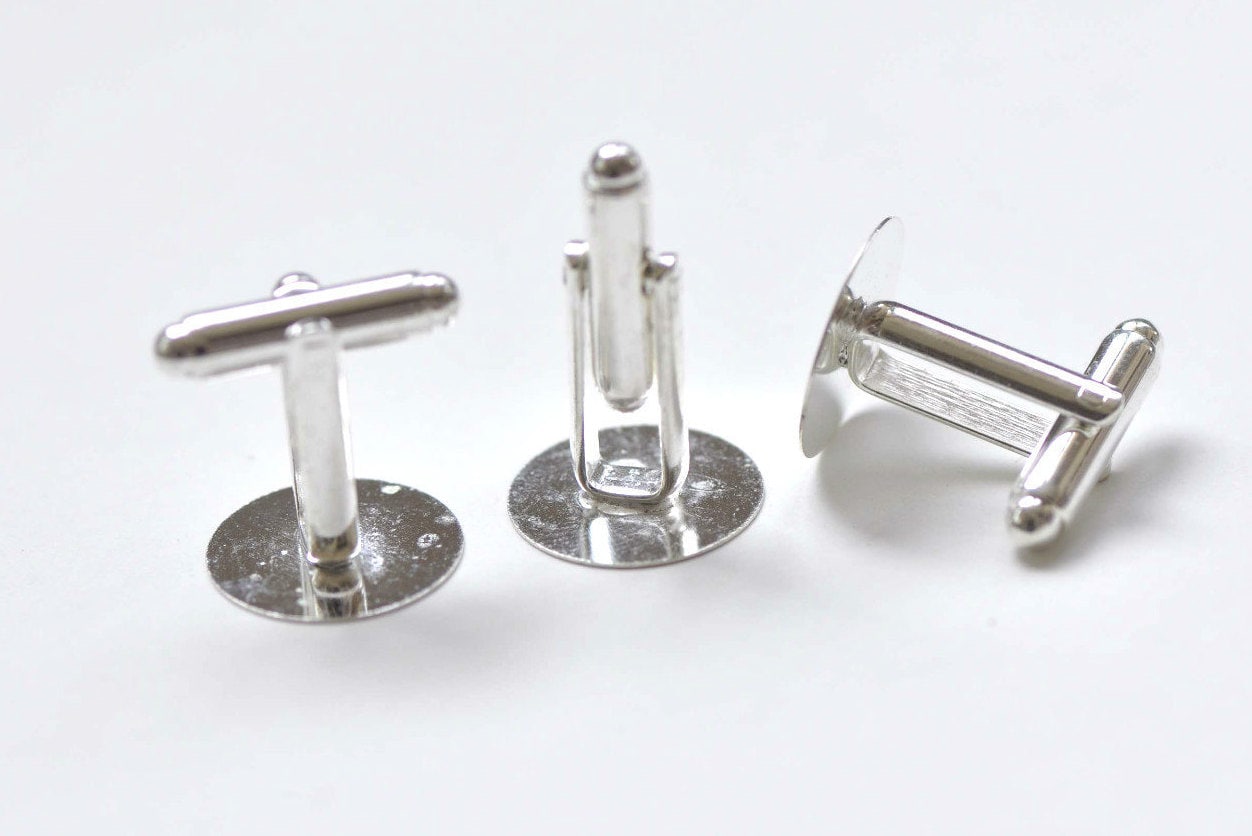 Silver Cuff Link Cufflink Blanks With 15mm Large Pad Set of 10 Etsy