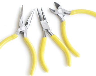 Round Flat Nose Wire-Cutter Jewelry Pliers Yellow Handle Tool for Wire Working