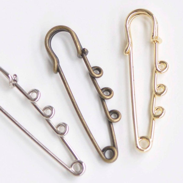 Silvery Gray/Antique Bronze/Light Gold Kilt Pin Shawl Pins Three Loops Safety Broochs 50mm/65mm/70mm Set of 10