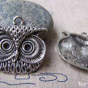 Puede incluir: Encanto de plata en forma de búho con detalles elaborados, incluidos los ojos, el pico y las plumas. El encanto tiene un bucle en la parte superior para sujetarlo a joyas u otras manualidades.